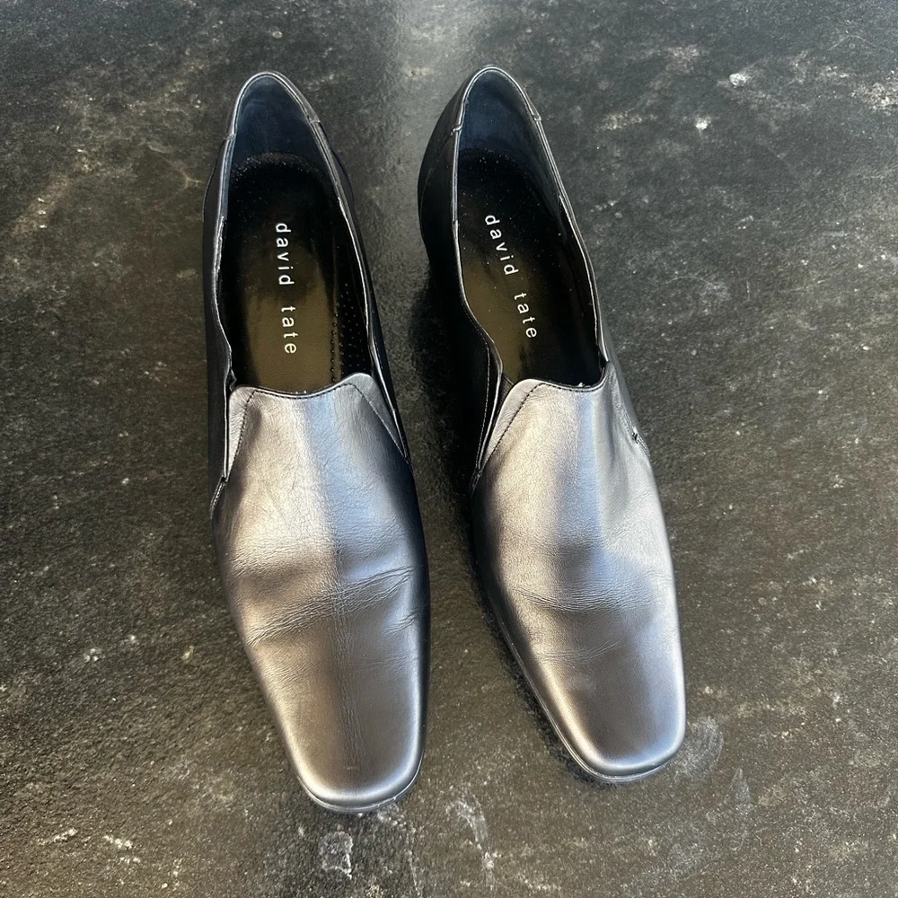 David Tate black leather loafers shoes square toe witchy comfort size 10 slip on - Picture 6 of 6